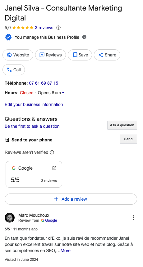Example page google my business
