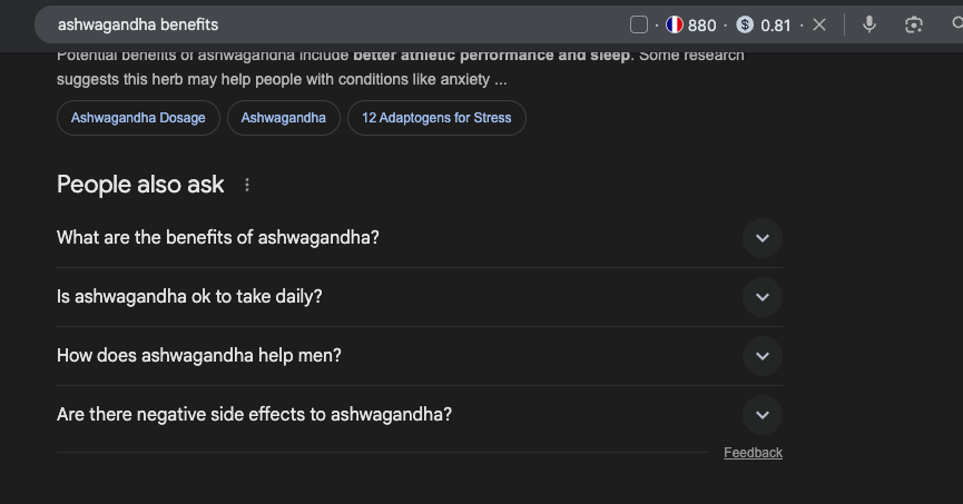 Example recherche keywords people also ask