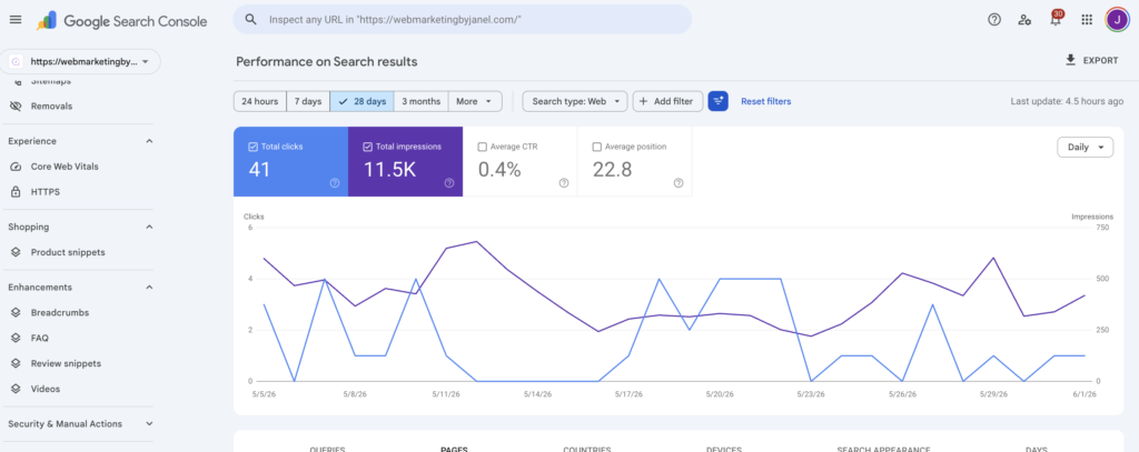 Être référencé sur Google en 2026 1 exemple de la search console interface